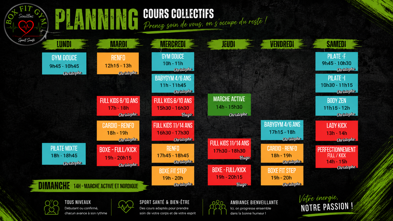 Planning des cours Box Fit Gym Souillac